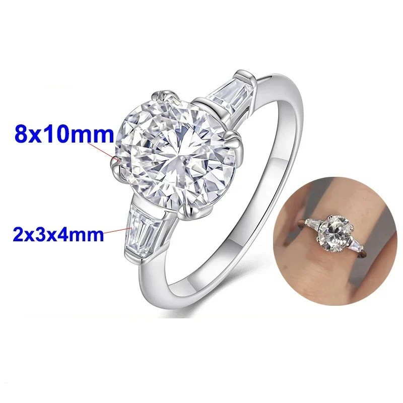 3CT Moissanite Ring Oval Tapered Baguette 3 Three Stone Engagement Sz 5-9