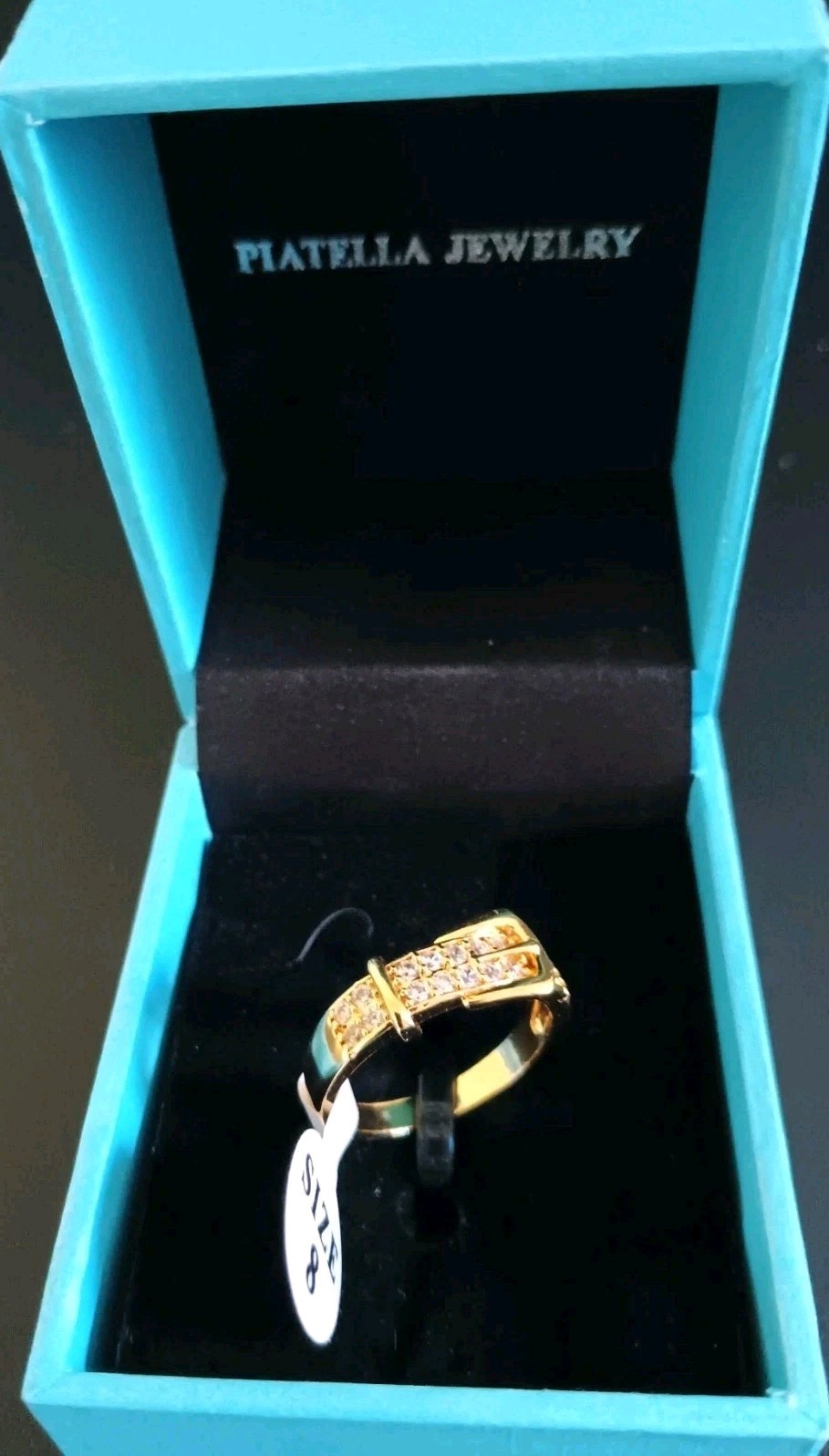 Platella Fine Jewelry Ring Zircon Buckle Band Gold Plated Pave Size 8