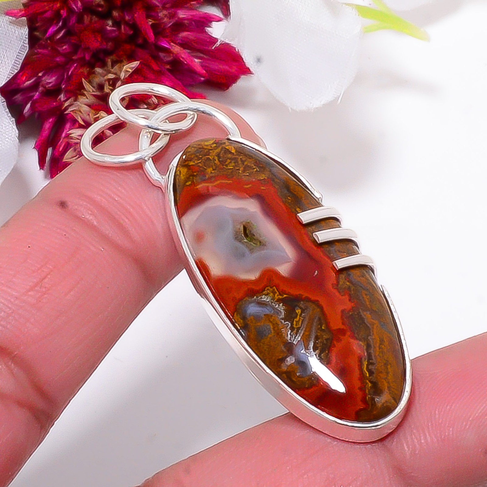 Seam Agate – Morocco Designer Handmade 925 Sterling Silver Pendant 1.95″ Sku2