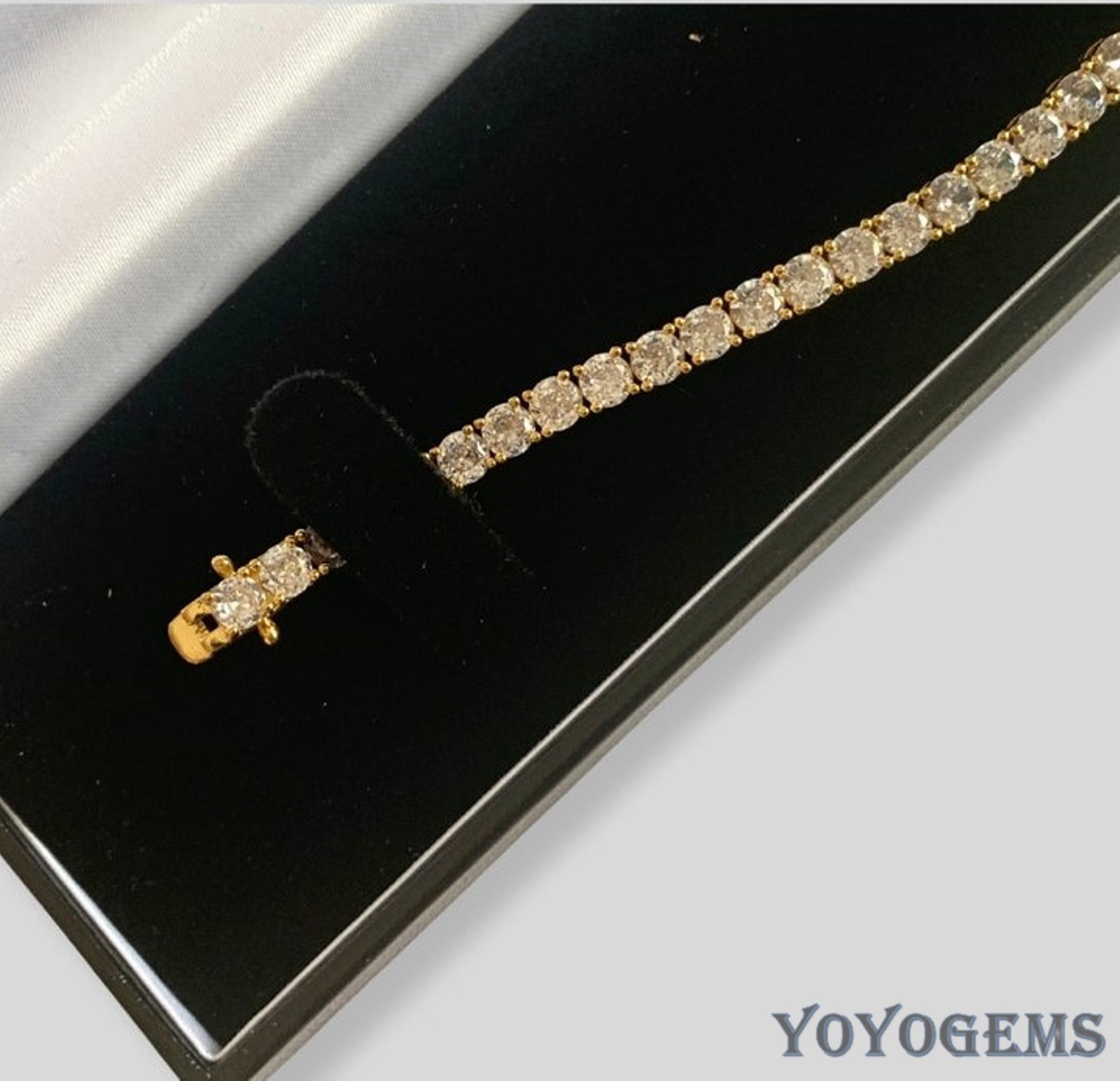 Solid 14K Yellow Gold 7′ Inch Long Tennis Wedding Bracelet D/VVS1 Round Cut 6 CT