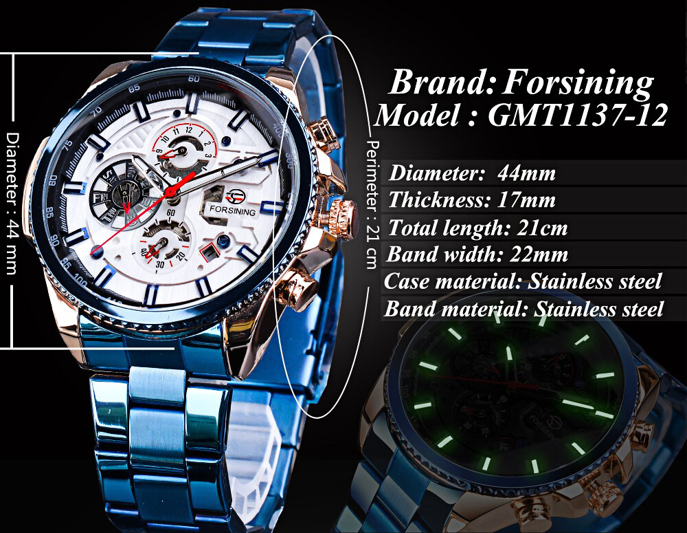 FORSINING Luxury Men Steel Waterproof Automatic Self-Wind Mechanical Wrist Watch