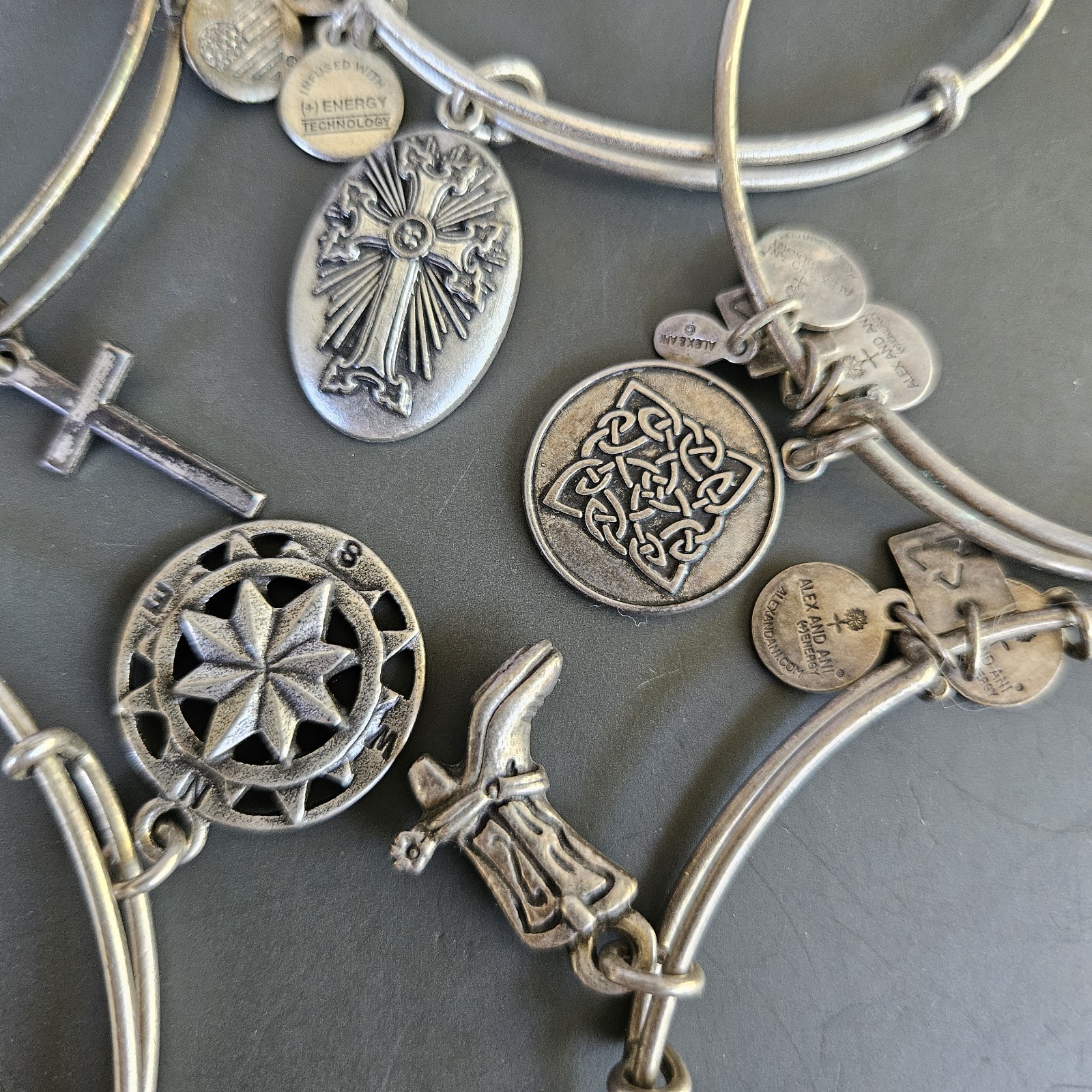Alex and Ani Silver Tone Charm Bracelet Lot Celtic Knot Armenia Cross & Compass