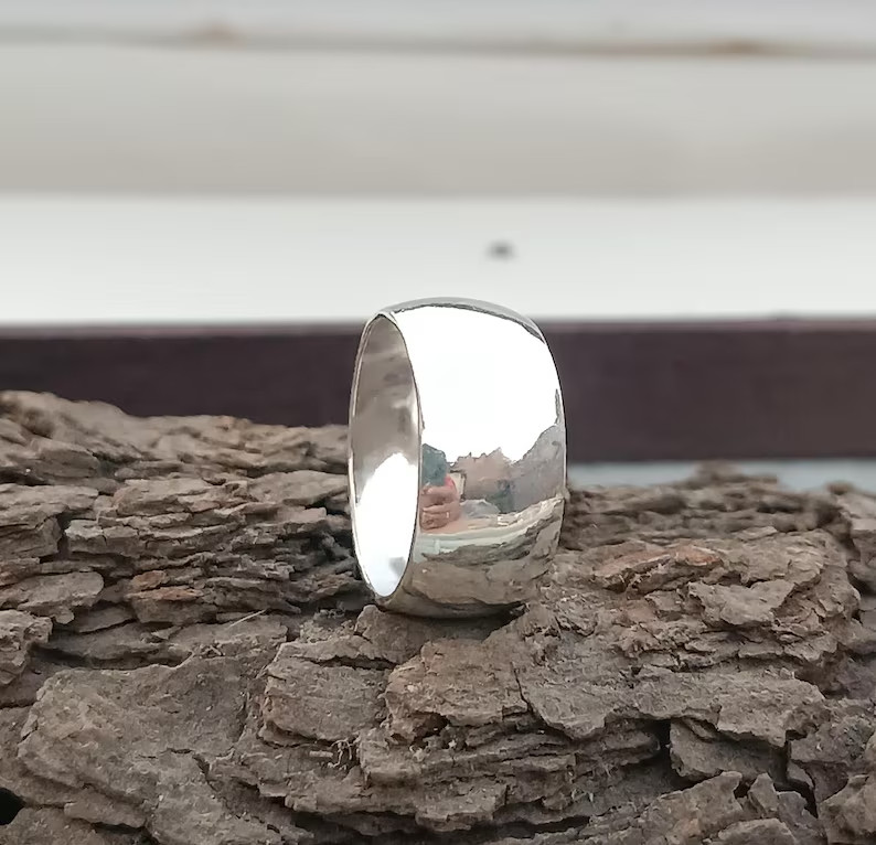 925 Sterling Silver, Half Dome Ring, Wide Band Ring, Comfort Fit 8 mm Band Ring,