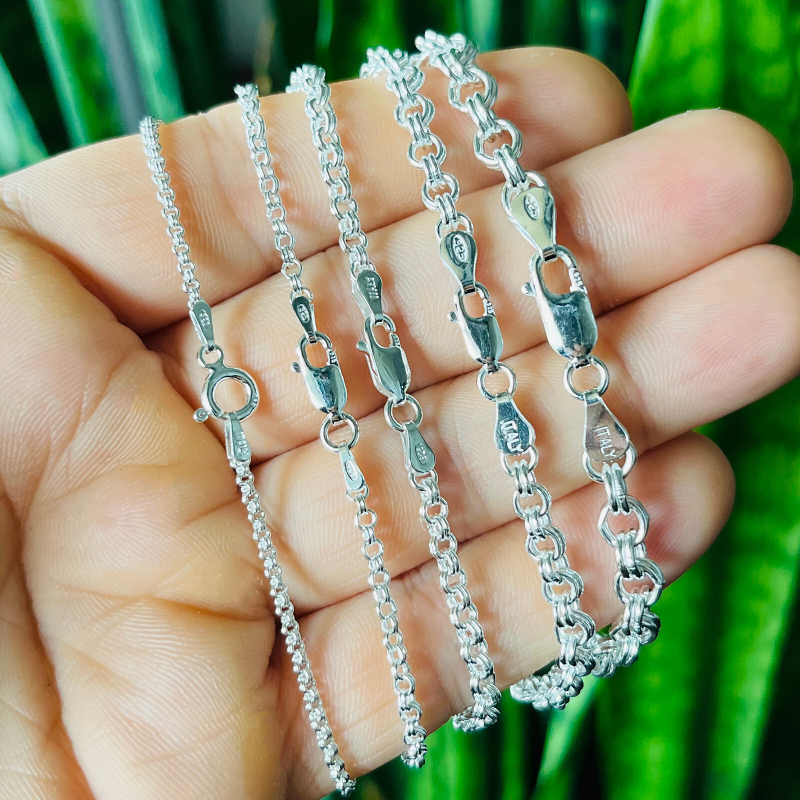 Real Solid 925 Sterling Silver Double Rolo Chain Necklace Made in Italy