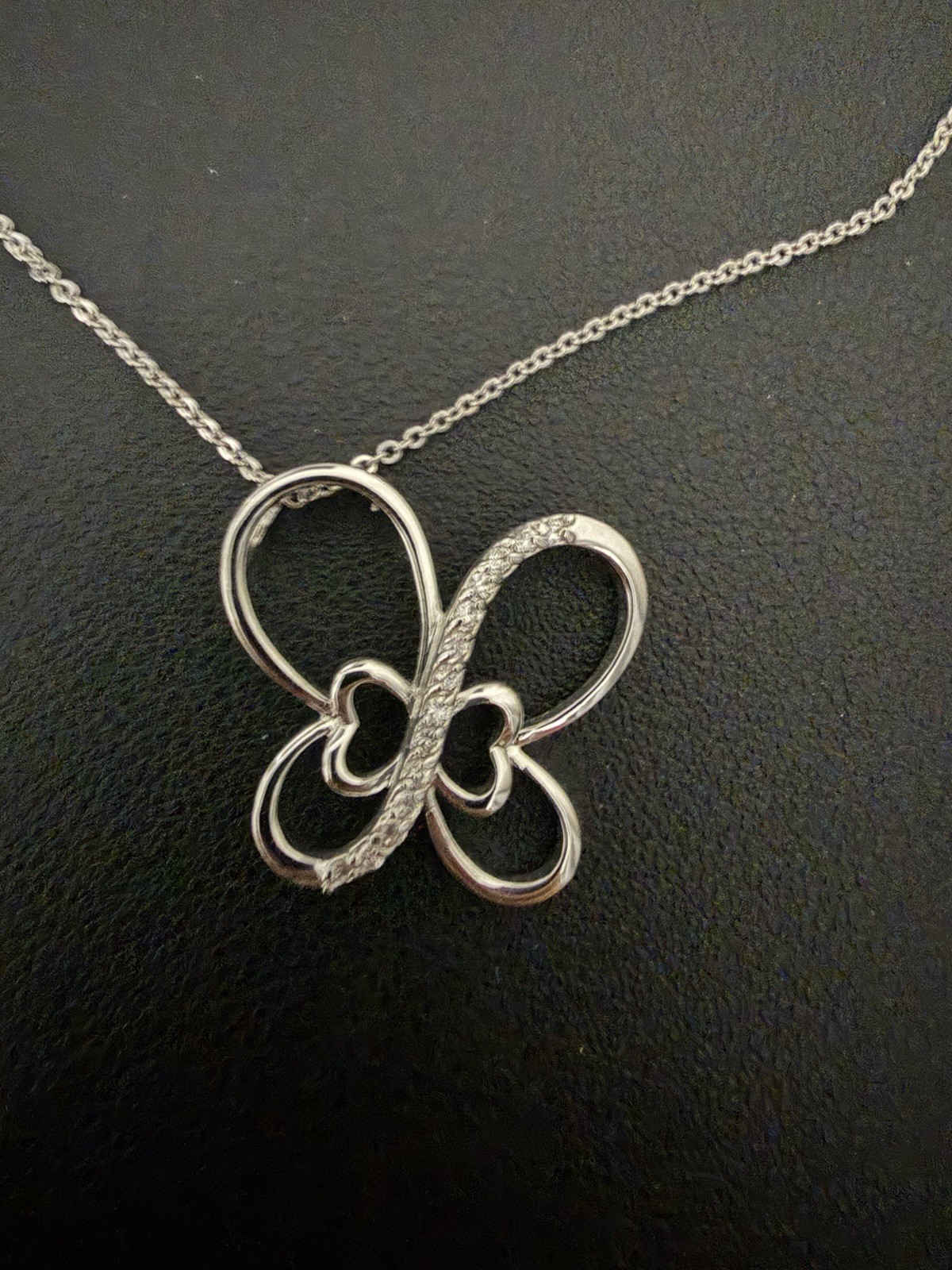 Rhodium Plated Open Butterfly Pendant Necklace, CZ Accent, Nickel & Lead Free