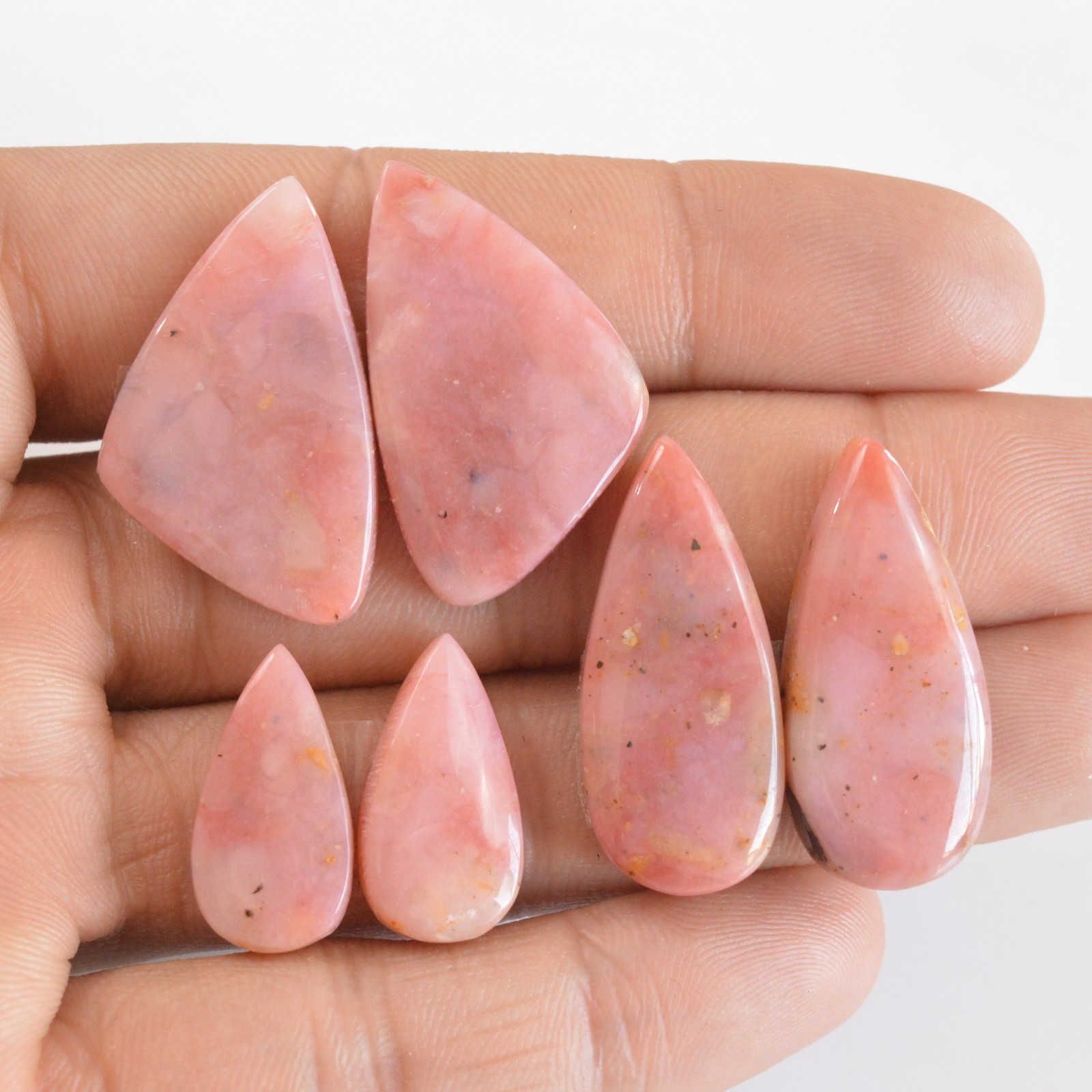 3Pcs 83Cts Natural Pink Opal Gemstone Cabochon Pairs Lot 20×10-30x18mm#14163