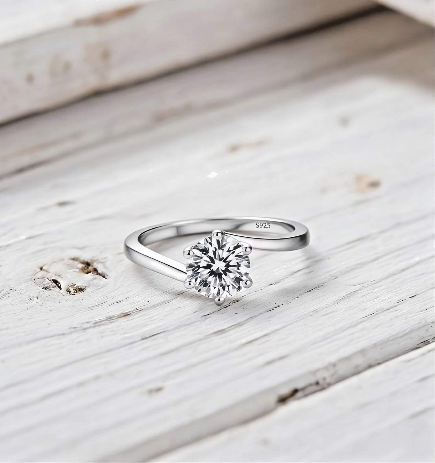 925 Silver Diamond Moissanite Solitaire Ring Women Adjustable Minimalist Gift
