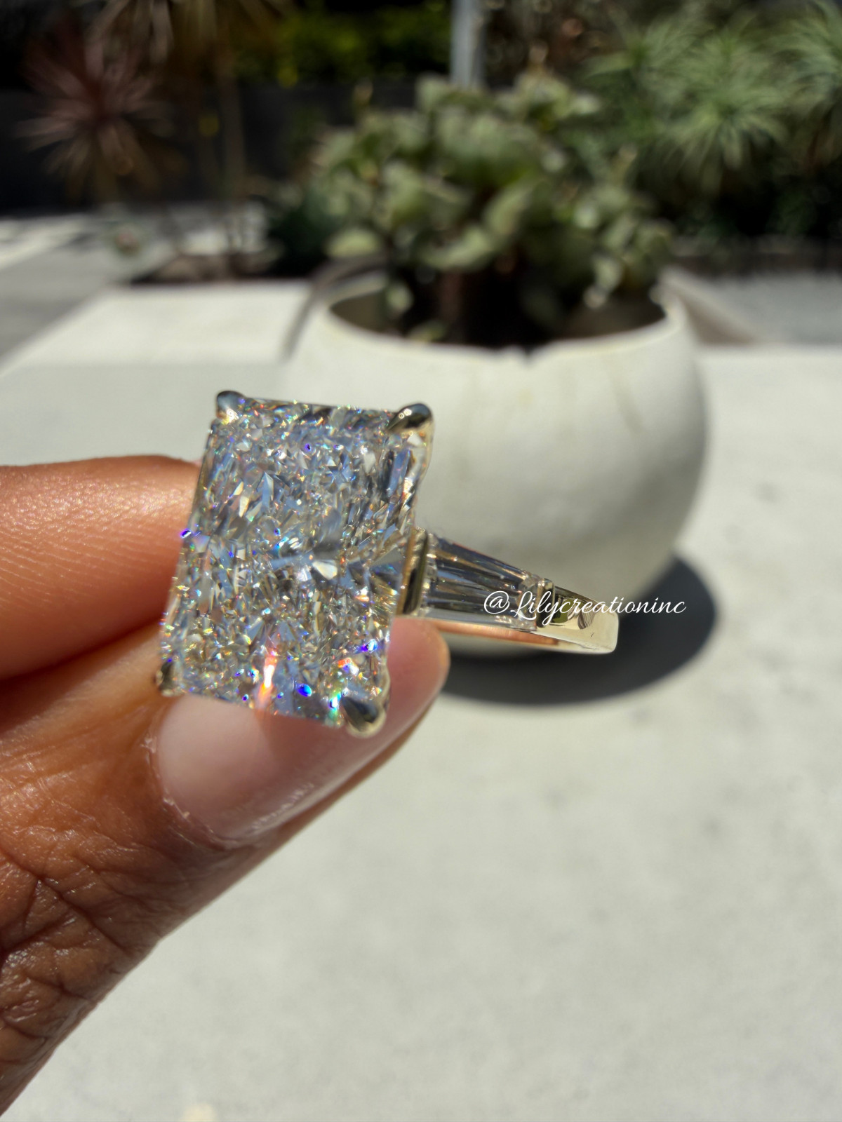 3Ct Radiant IGI Taper Baguettes Side Stones Lab Grown Engagement Ring Platinum