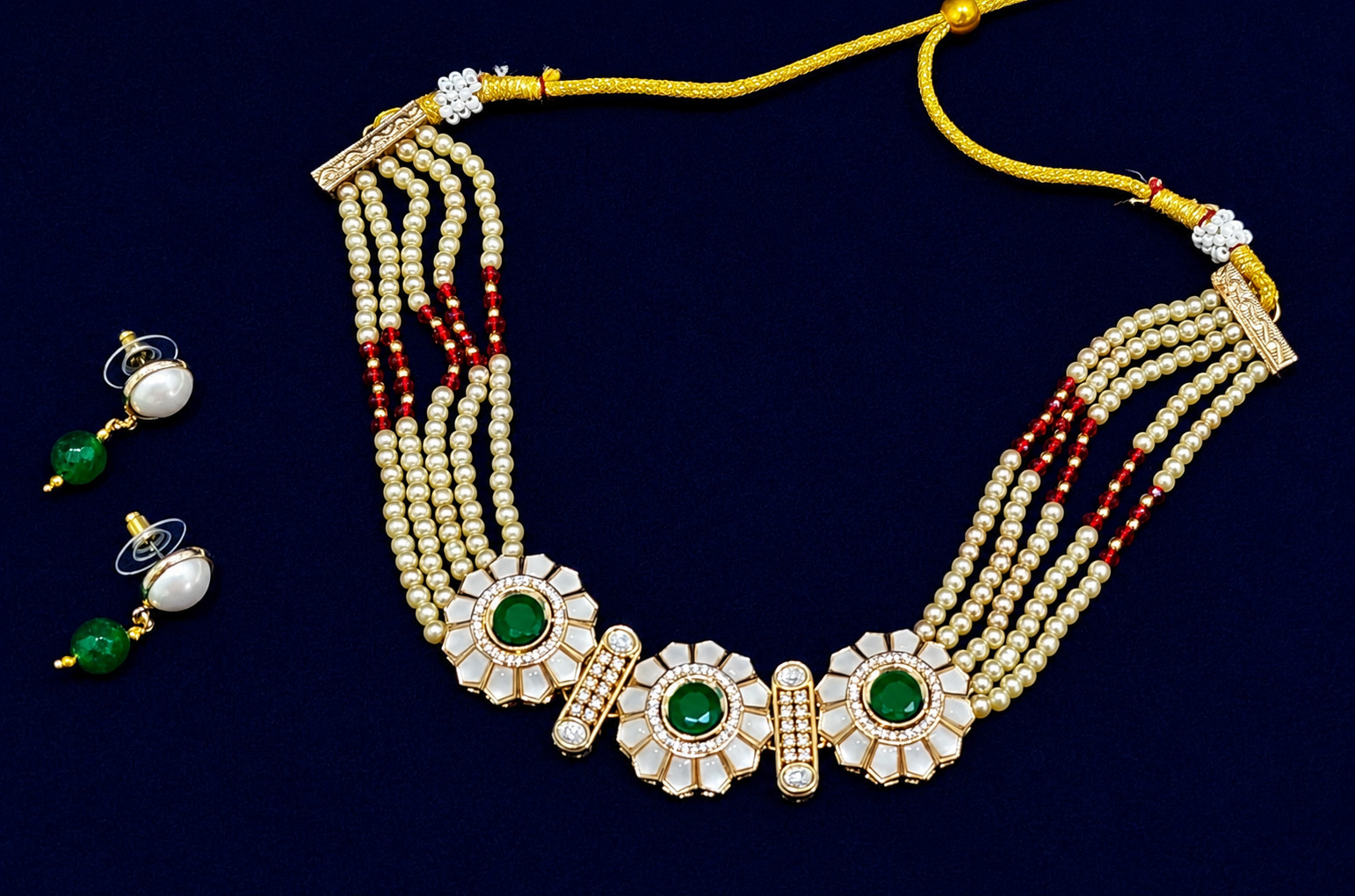 Moissanite Kundan Polki Pendant Pearl MOP Choker Necklace Earring India/Pakistan