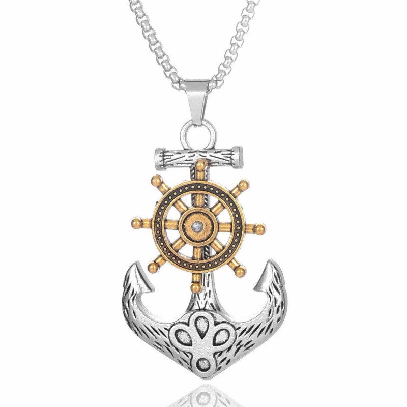 Rotatable Anchor Wheel Necklace Stainless Steel 70cm Box Chain Men Accessories