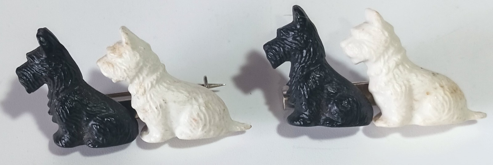 Pair Vtg Great Britain Black & White Scottie Scottish Terrier Dog Brooches