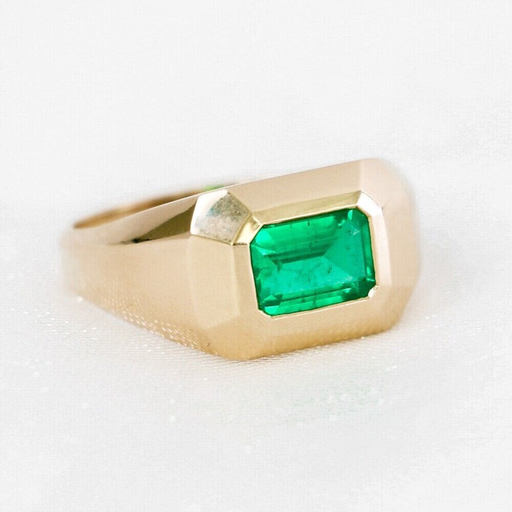 Men’s 1.50Ct Lab-Created Emerald Solitaire Wedding Ring 14K Yellow Gold Plated