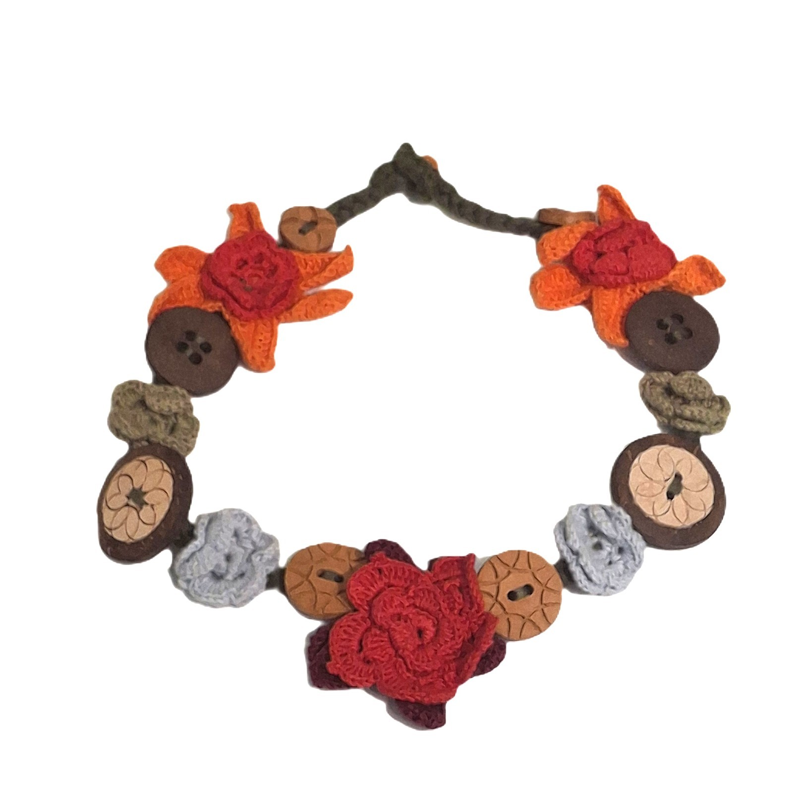 Handmade Crocheted Cotton Floral Choker Necklace Boho Festival Jewellery Red