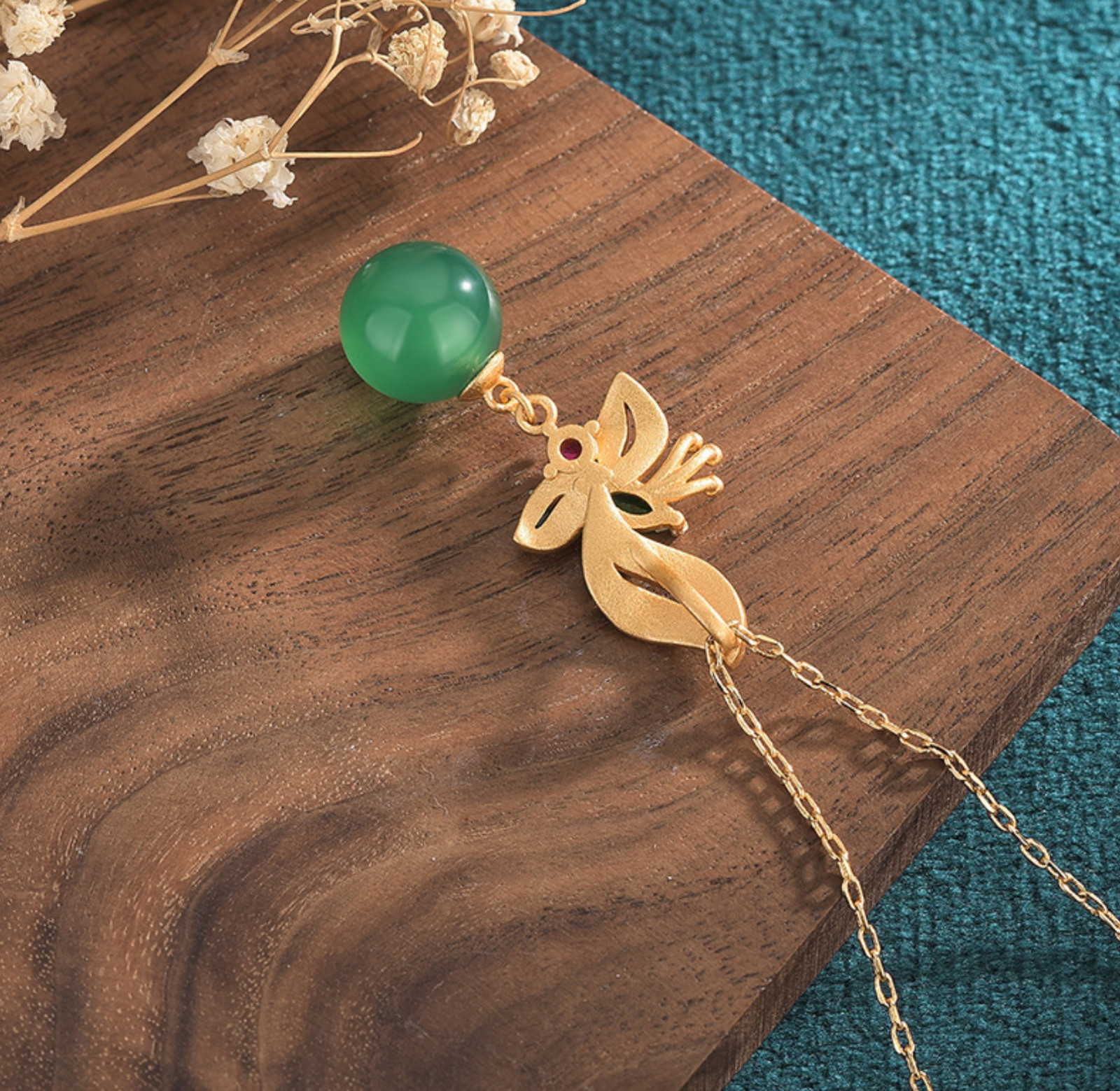 Jade Crystal Pendant Necklace Charm 18K Gold Plated Chain Flower Dainty Gemstone