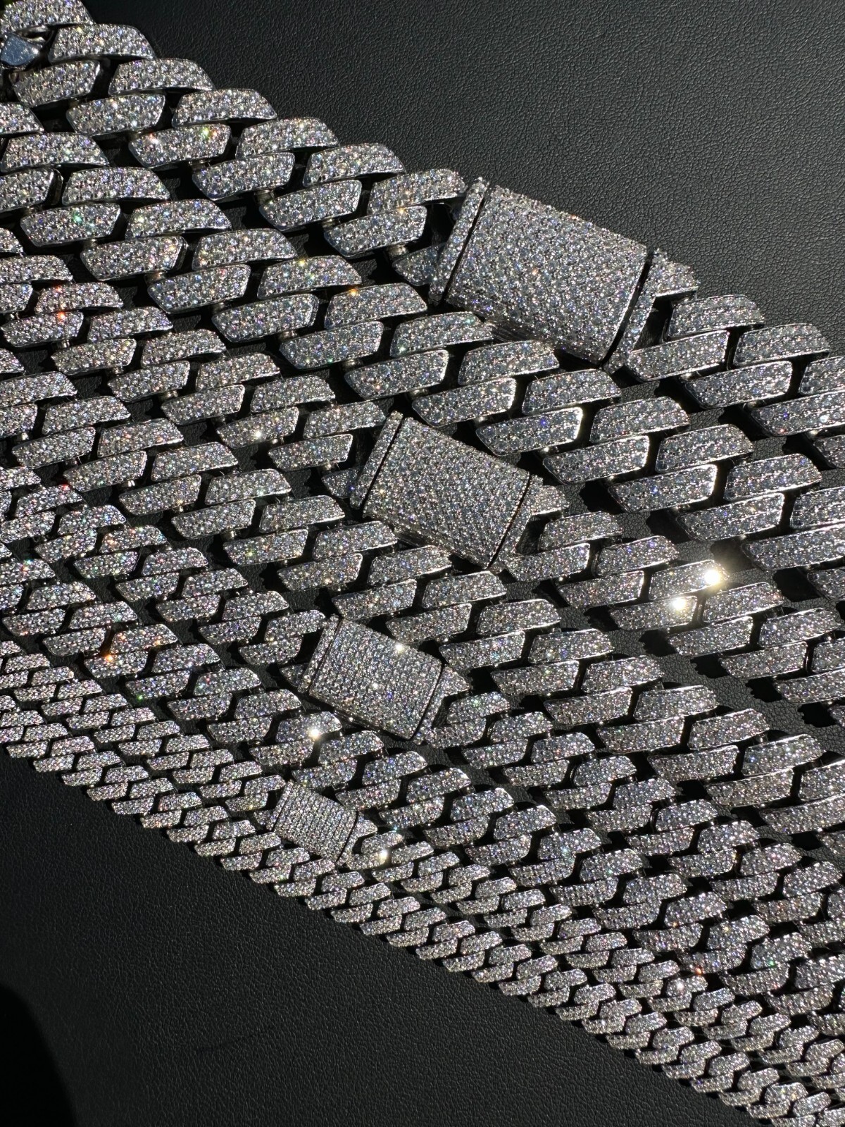 MOISSANITE Real Miami Cuban Link Prong Chain Iced Hip Hop 925 Silver Necklace