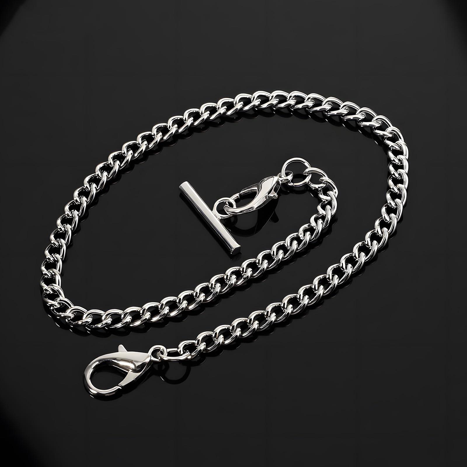 Silver Pocket Watch Chain with T-Bar, 14 Inch Pocket Watch Chains for Men, Silve