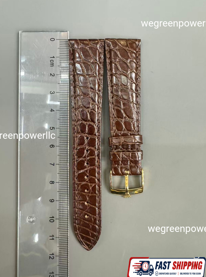 ROLEX brown Crocodile Leather Band 20/16mm With Rolex Buckle NOS Silver Plated