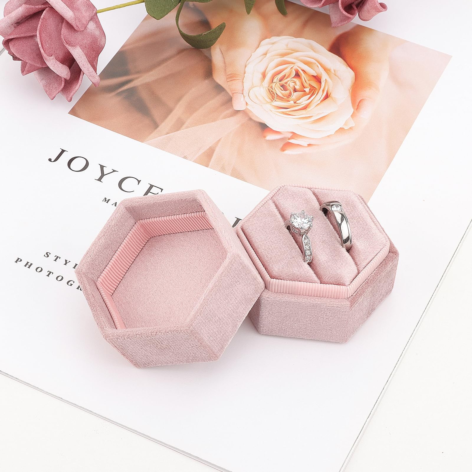 Velvet Jewelry Ring Box,2 Slots Jewelry Ring Gift Box Vintage Ring Display Ho…