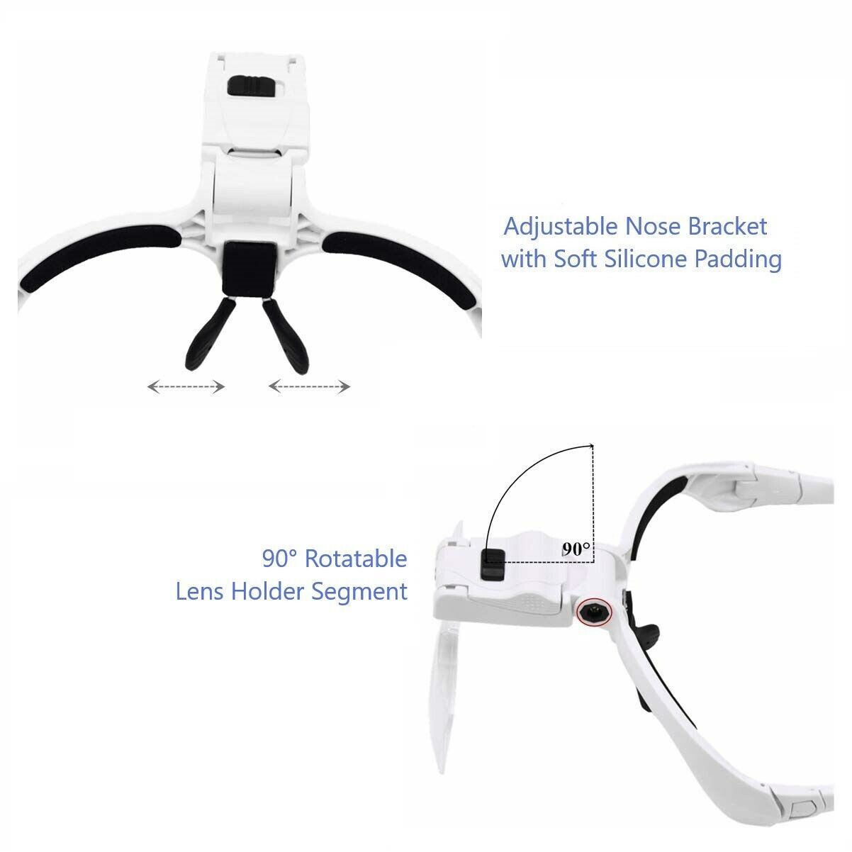 LED Jewelers Head Headband Magnifier Illuminated Visor Magnifying Glasses Loupe