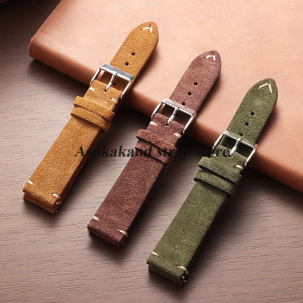 18 19 20 21 22 MM Soft Suede Leather Vintage Strap Watch Band Quick Release