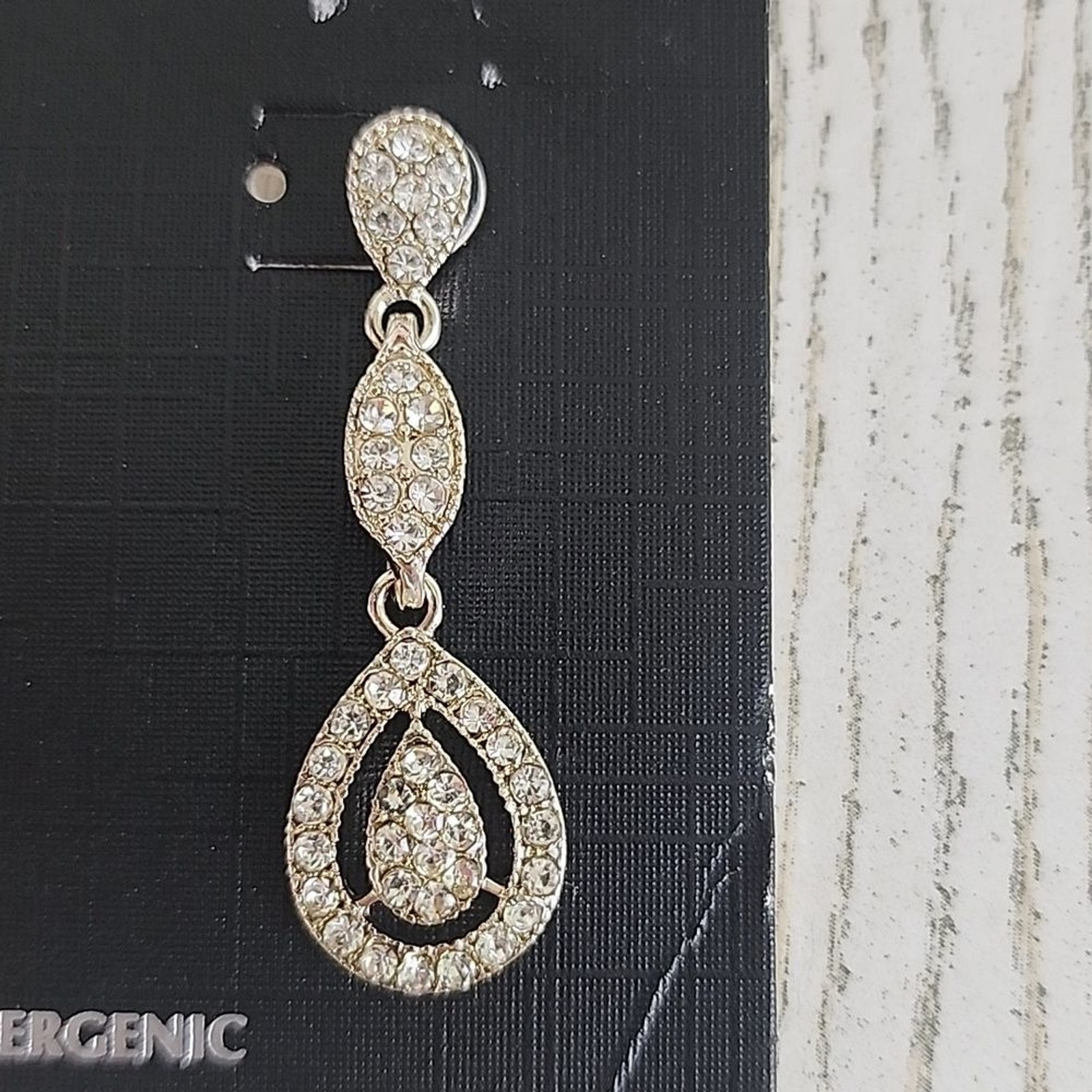 Rhinestone silvertone drop pierced earrings special occasion bridal NEW