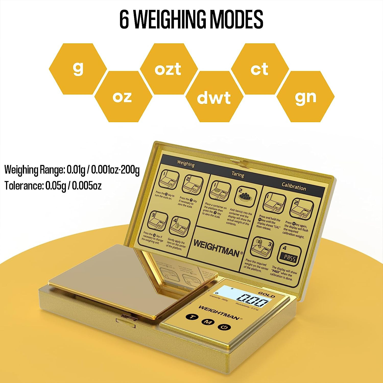 Digital Scale Gram, 200G/0.01G Pocket Scale Gold Titanium Plating, LCD Backlit D
