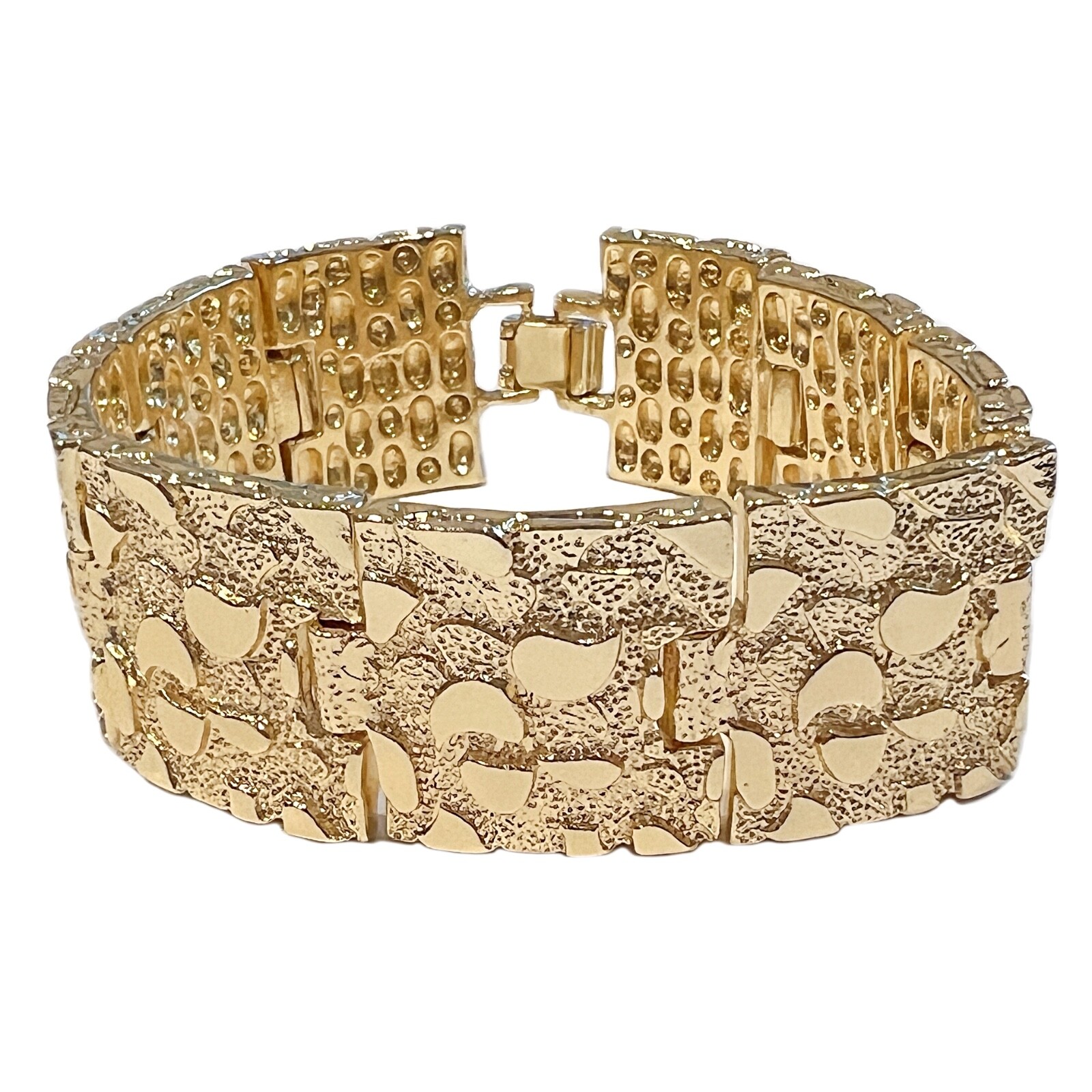 Men’s 14K Gold Plated “Gold Nugget” Heavy Hip Hop Bracelet Big 24MM Thick 8″ in