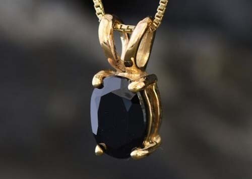 Women’s 4 Prong Solitaire 8 x 6 Round Black Simulated Pendant Gold Plated Silver
