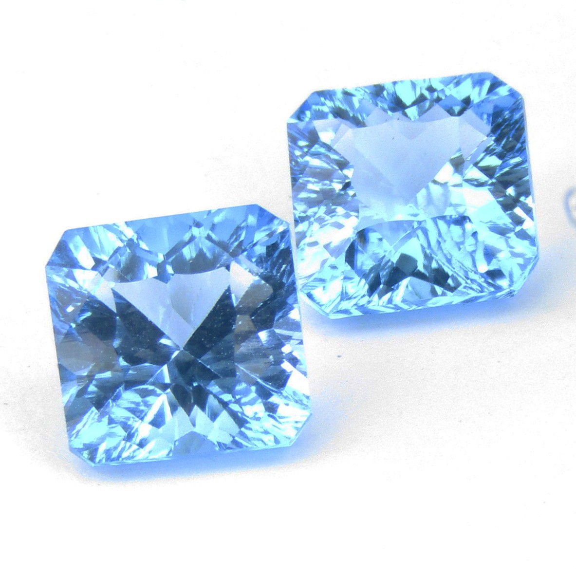 5.30Cts Tremendous Natural Swiss Blue Topaz 7.8mm Asscher Concave Cut Pair Gems