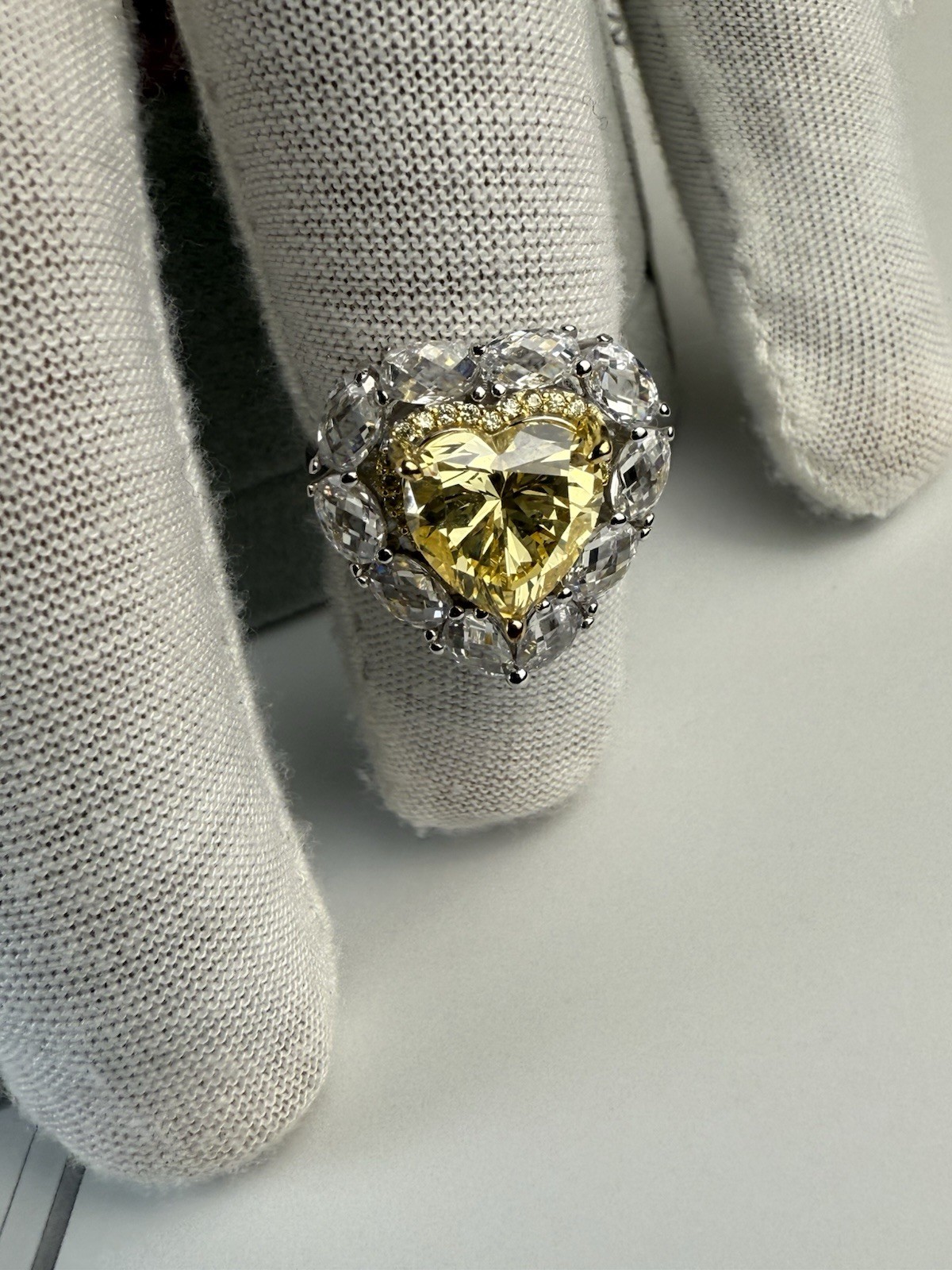Engagement Ring 925 Sterling Silver Heart Cut Lab Created Yellow Sapphire 6