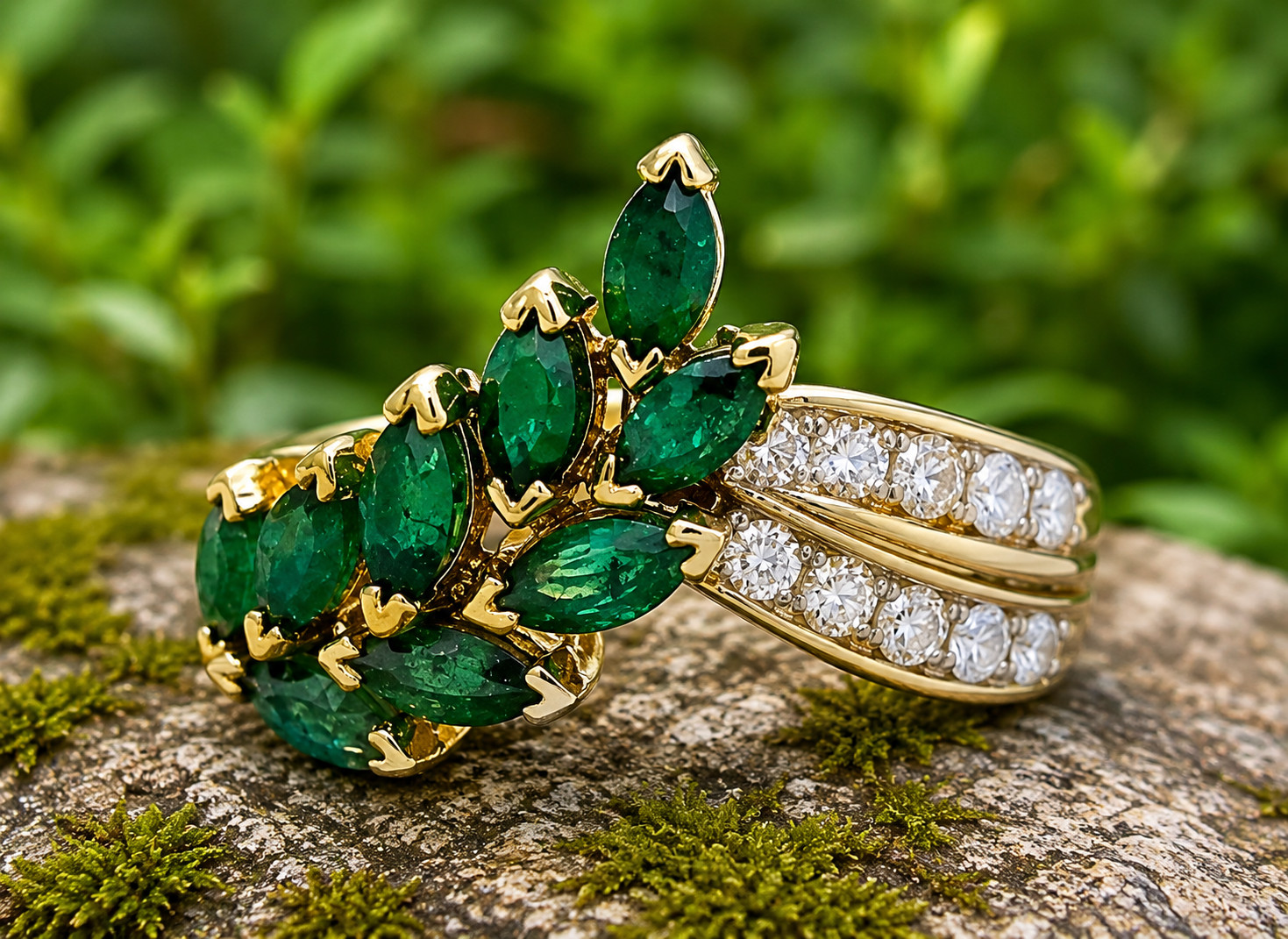 2Ct Marquise Lab Created Green Emerald Wedding Band Ring 14K Yellow Gold Plated