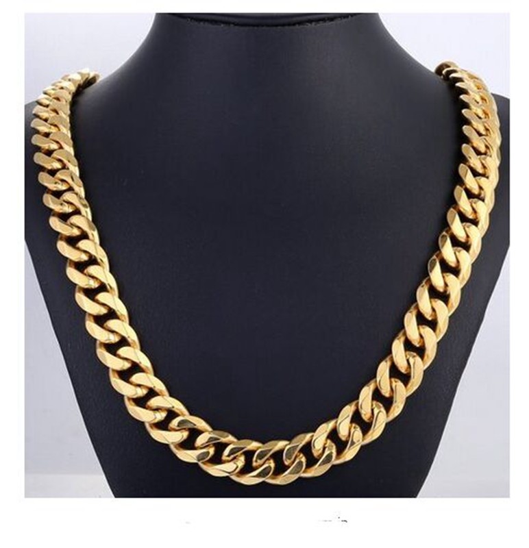 13/15mm Heavy Cut Men’s Chain Stainless Steel Curb Cuban Link Bracelet Necklace