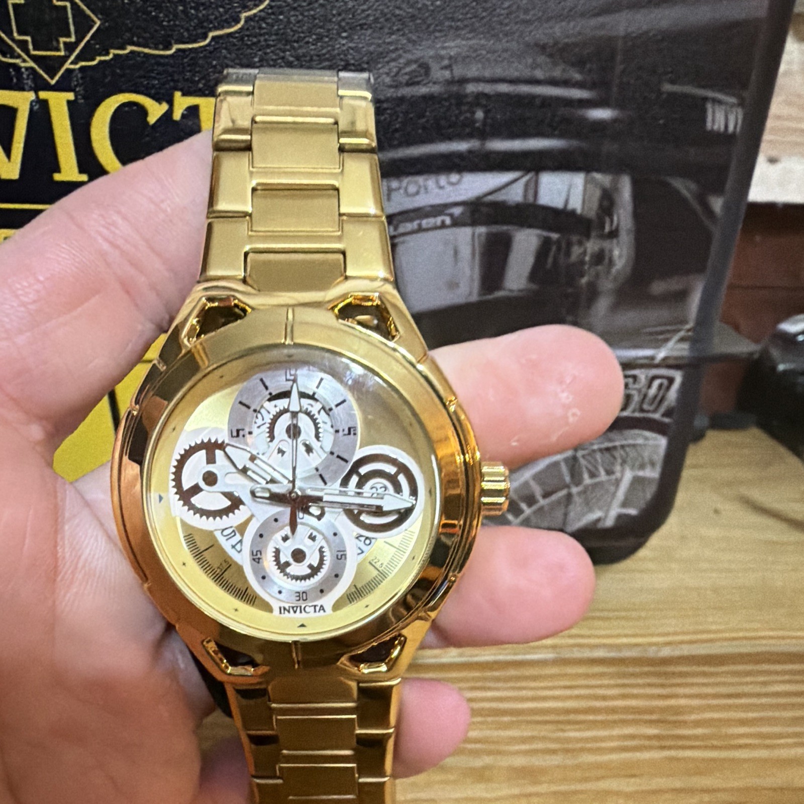 Invicta S1 Rally Men’s Quartz Gold Tone Dial Metal Bracelet 44mm 50m