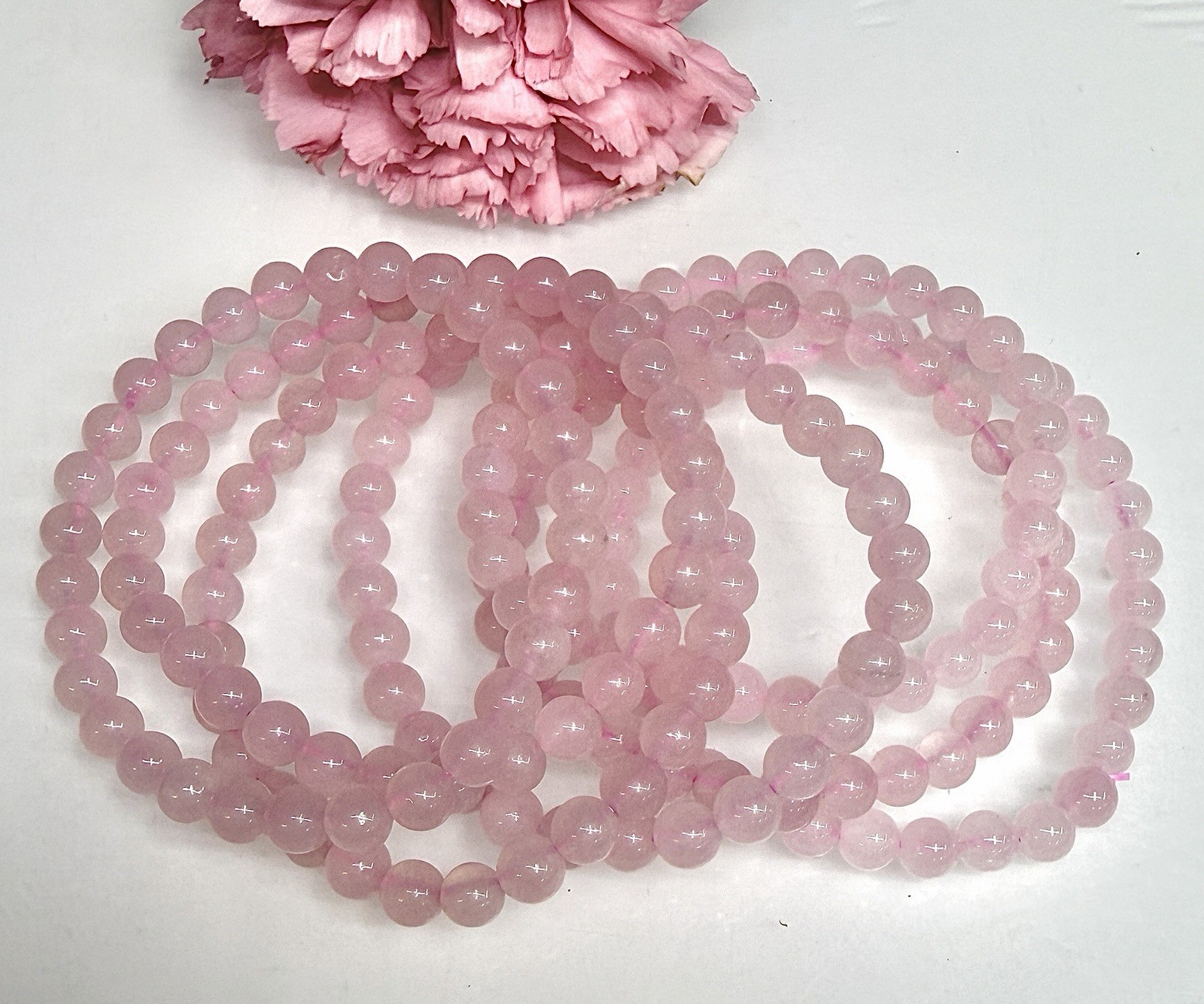 Wholesale 6 Pcs Natural Rose Quartz 6mm 7.5” Crystal Healing Stretch Bracelet