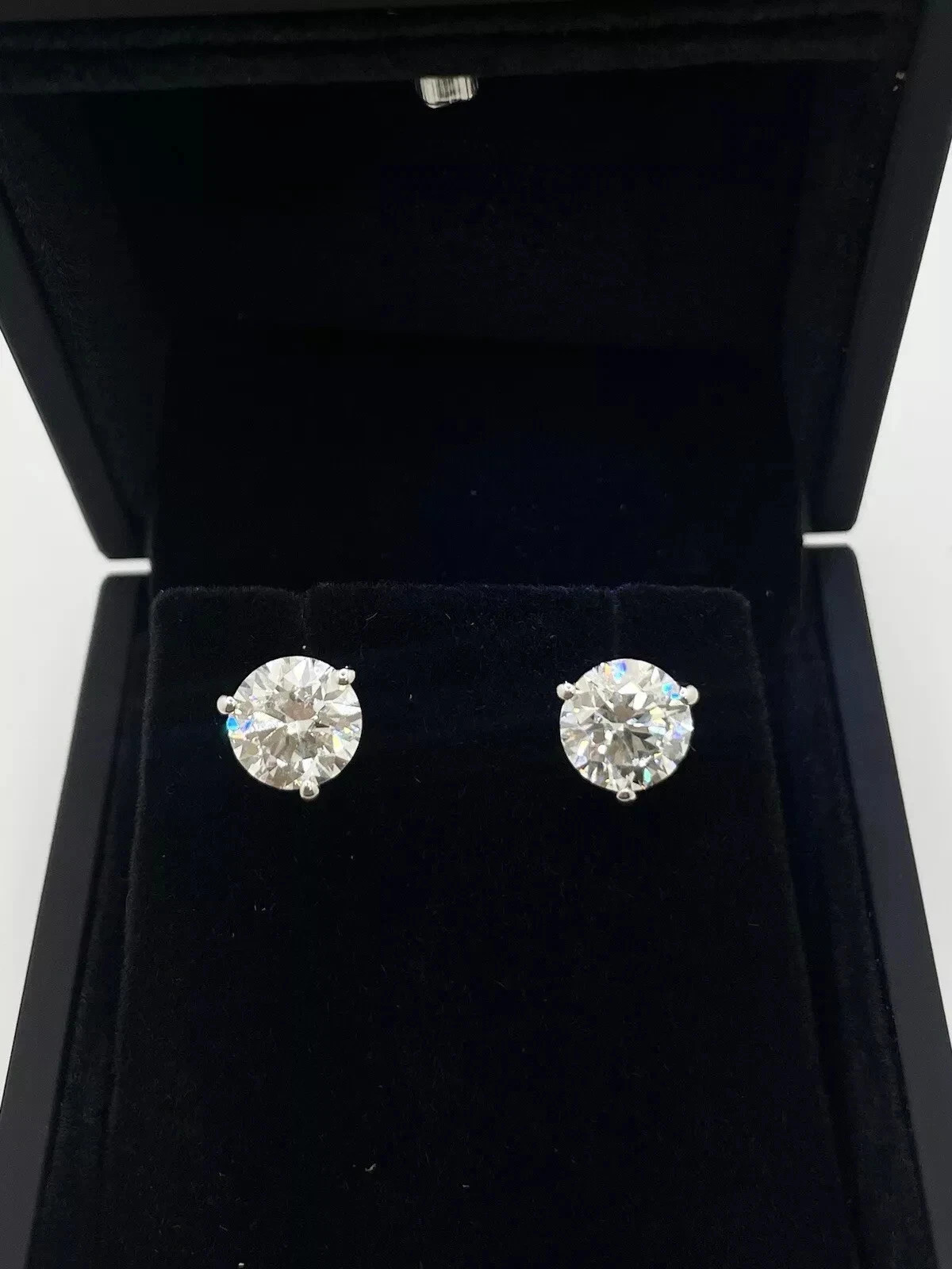 3.00 Ct D VVS2 Round Lab Grown 14k Diamond Stud Martini Earrings IGI Certified