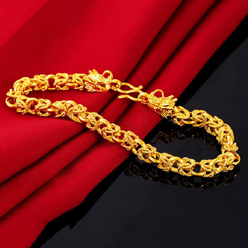24k Yellow Gold Filled Womens Men 10mm Wide Dragon Link Chain Bracelet 7.5″ D731