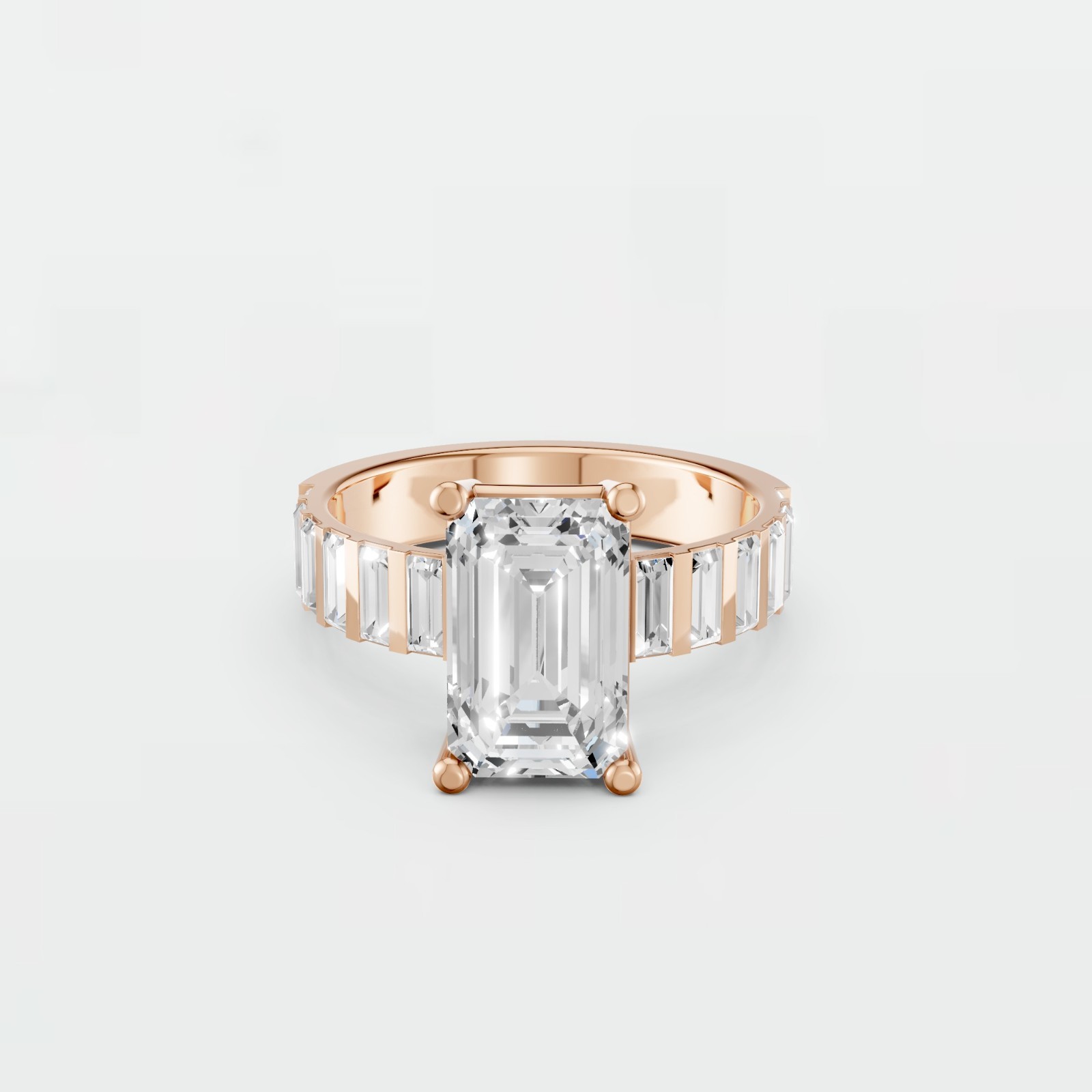 Emerald Cut Lab Grown Diamond Prong Setting Statement Engagement Ring