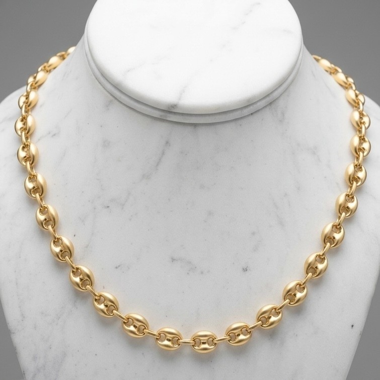 14K Yellow Gold Plated 925 Sterling Silver 8mm Mariner Anchor Chain Necklace