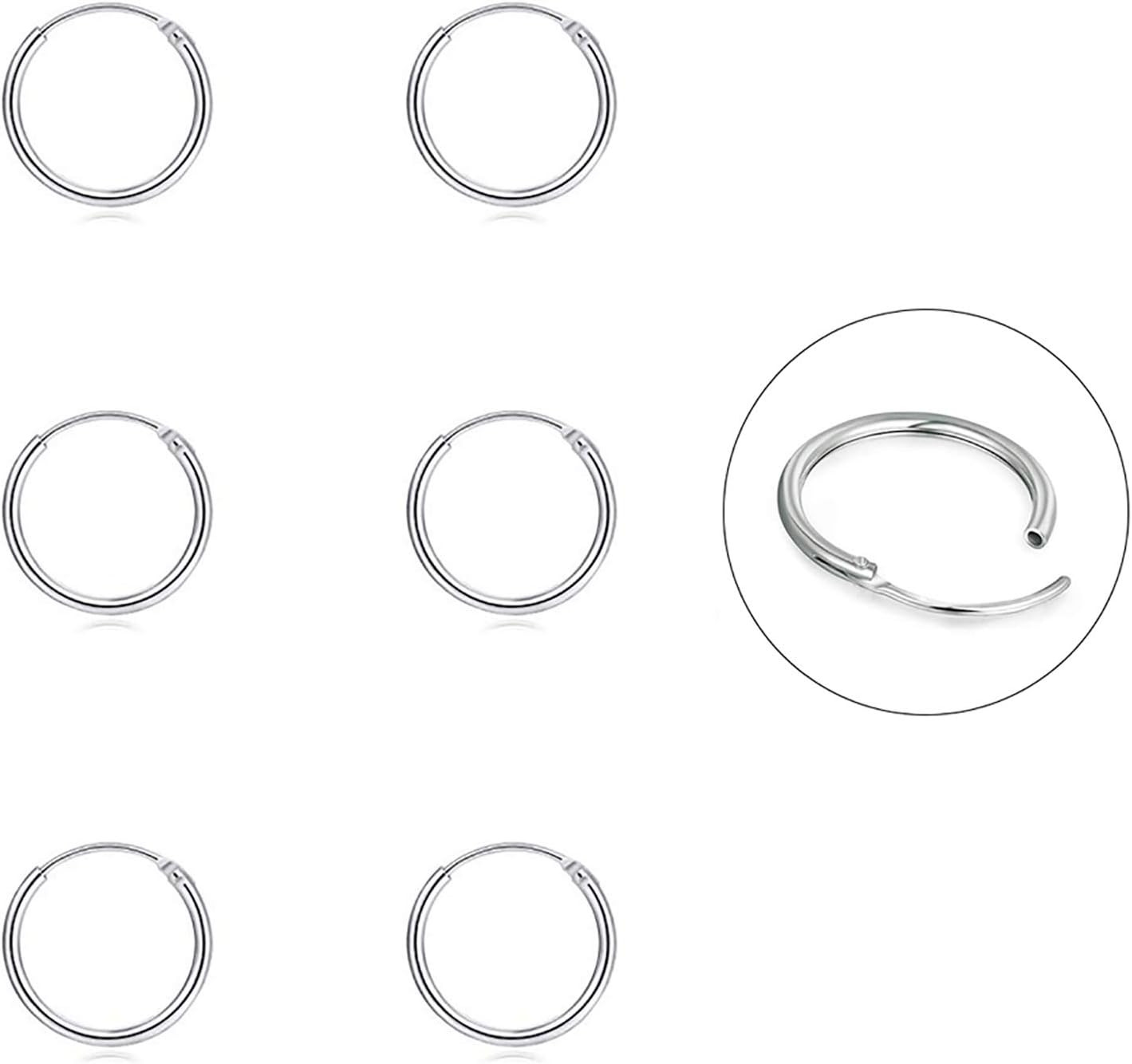 Silver Hoop Earrings- Cartilage Endless Small Hoop Earrings Set for Women Men, 3