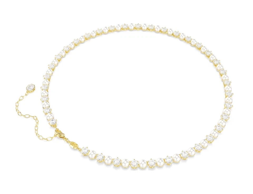 Swarovski Matrix Tennis necklace Crystal pearl, Round cut White Gold-tone plated