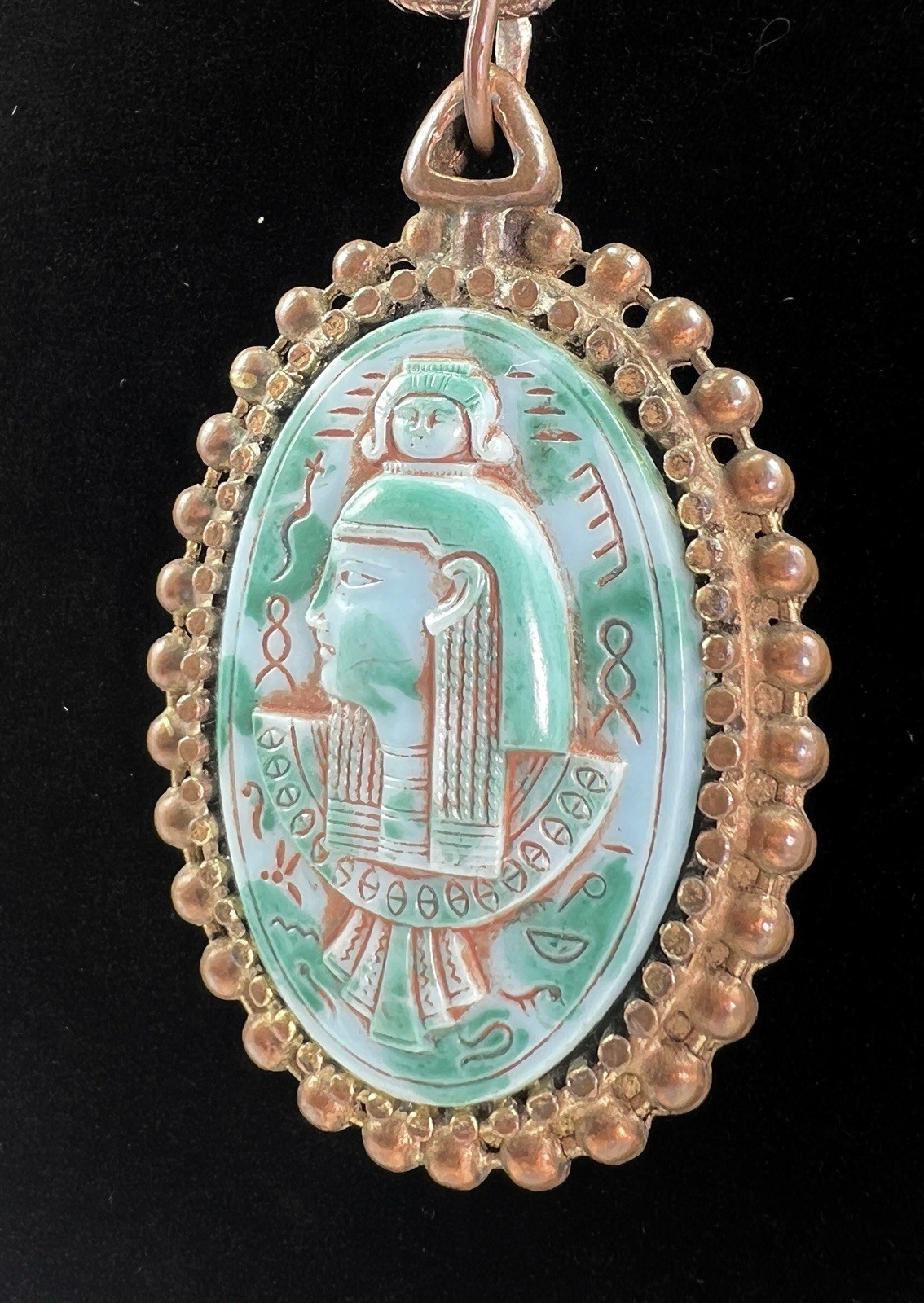 Antique Egyptian Revival Pendant Necklace Neiger Bros? Pharaoh Czech Art Glass