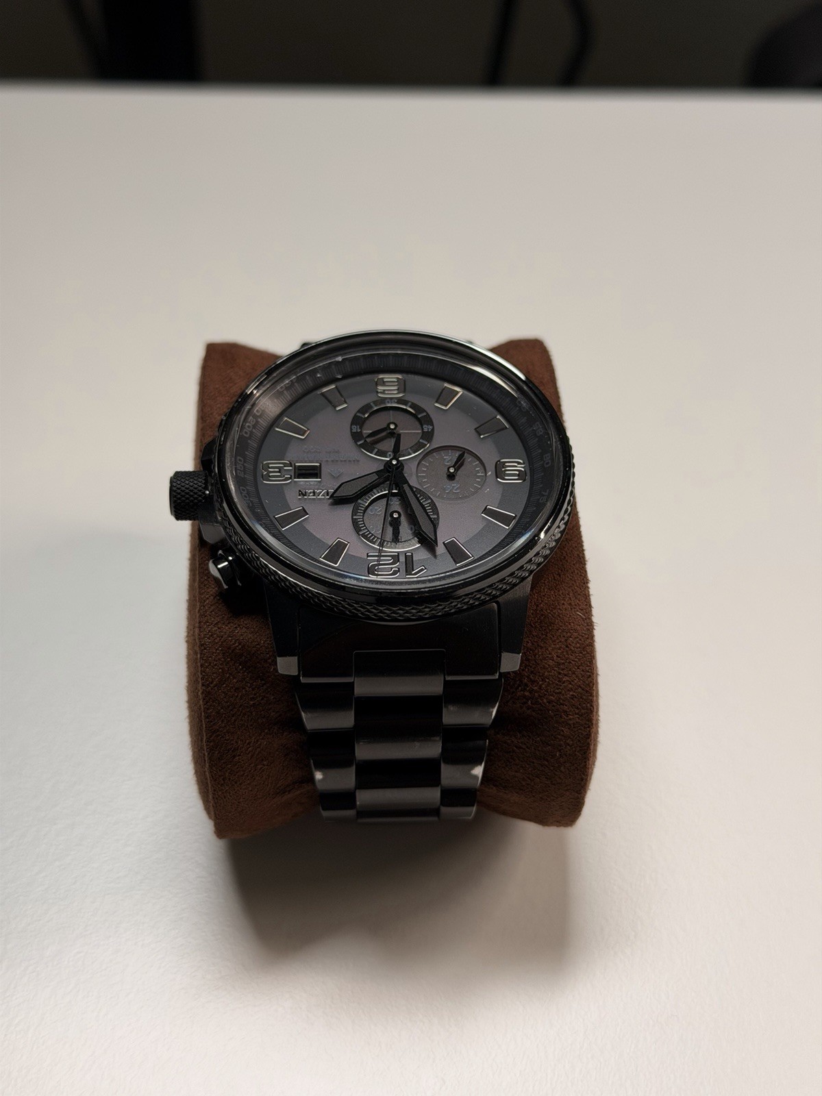 Citizen mens Eco-Drive Weekender Nighthawk Chronograph Watch In Black IP
