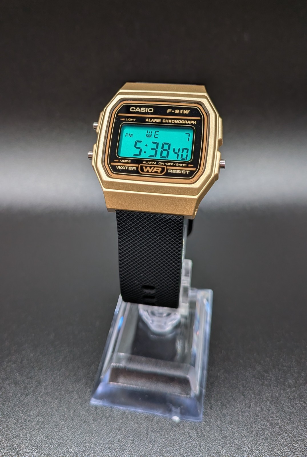 Casio F-91W Custom Emerald Green Mod Retro Vintage Digital Watch Black Gold