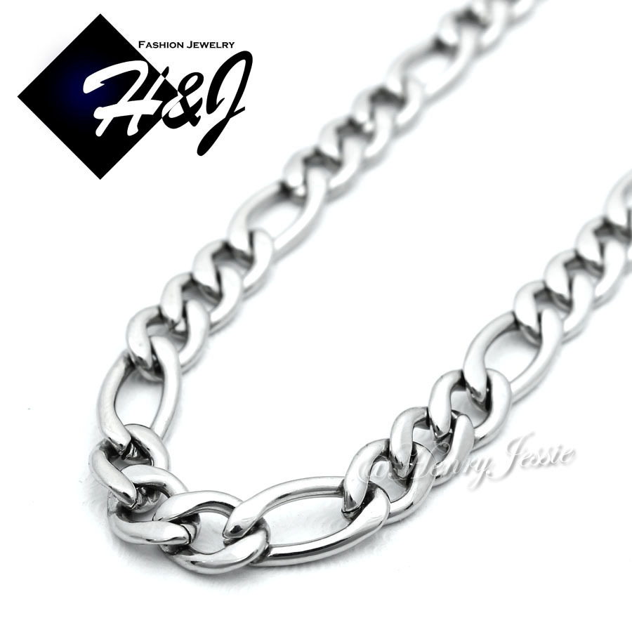 18-40″MEN’s Stainless Steel 7mm Silver Figaro Link Chain Necklace