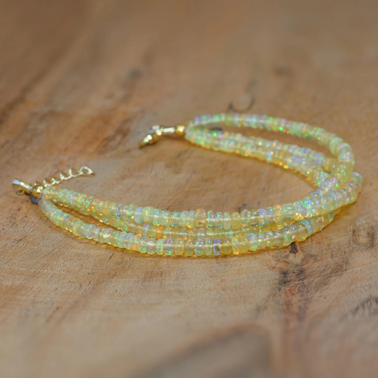 Genuine Yellow Opal Dainty Bracelet, Natural Fire Opal Three Beads Bracelet