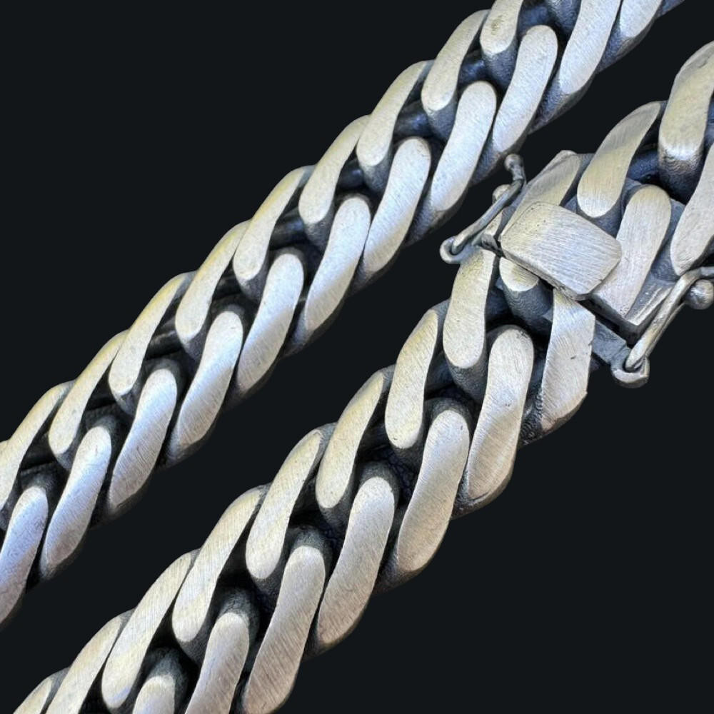 Solid 925 Silver Oxidized Handmade Double Curb Cuban Chain Necklace / Bracelet
