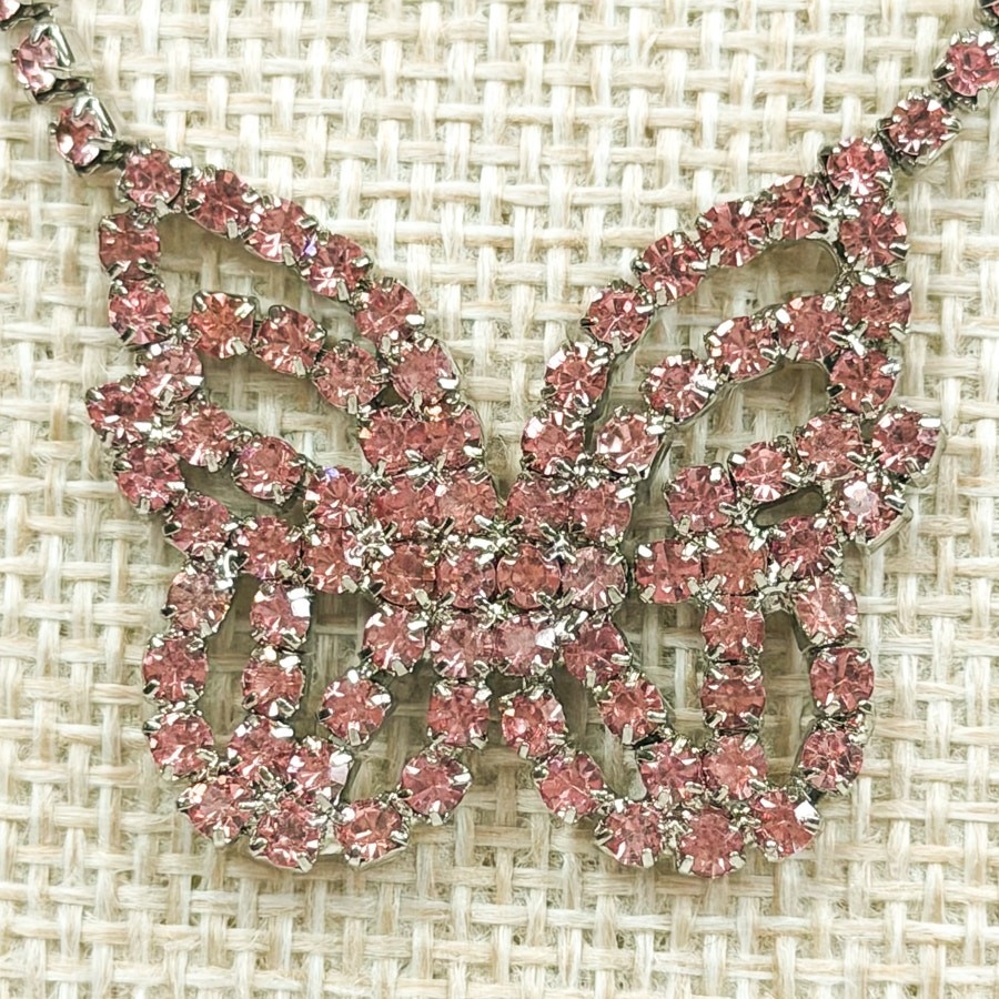 Pink Rhinestone Butterfly Necklace