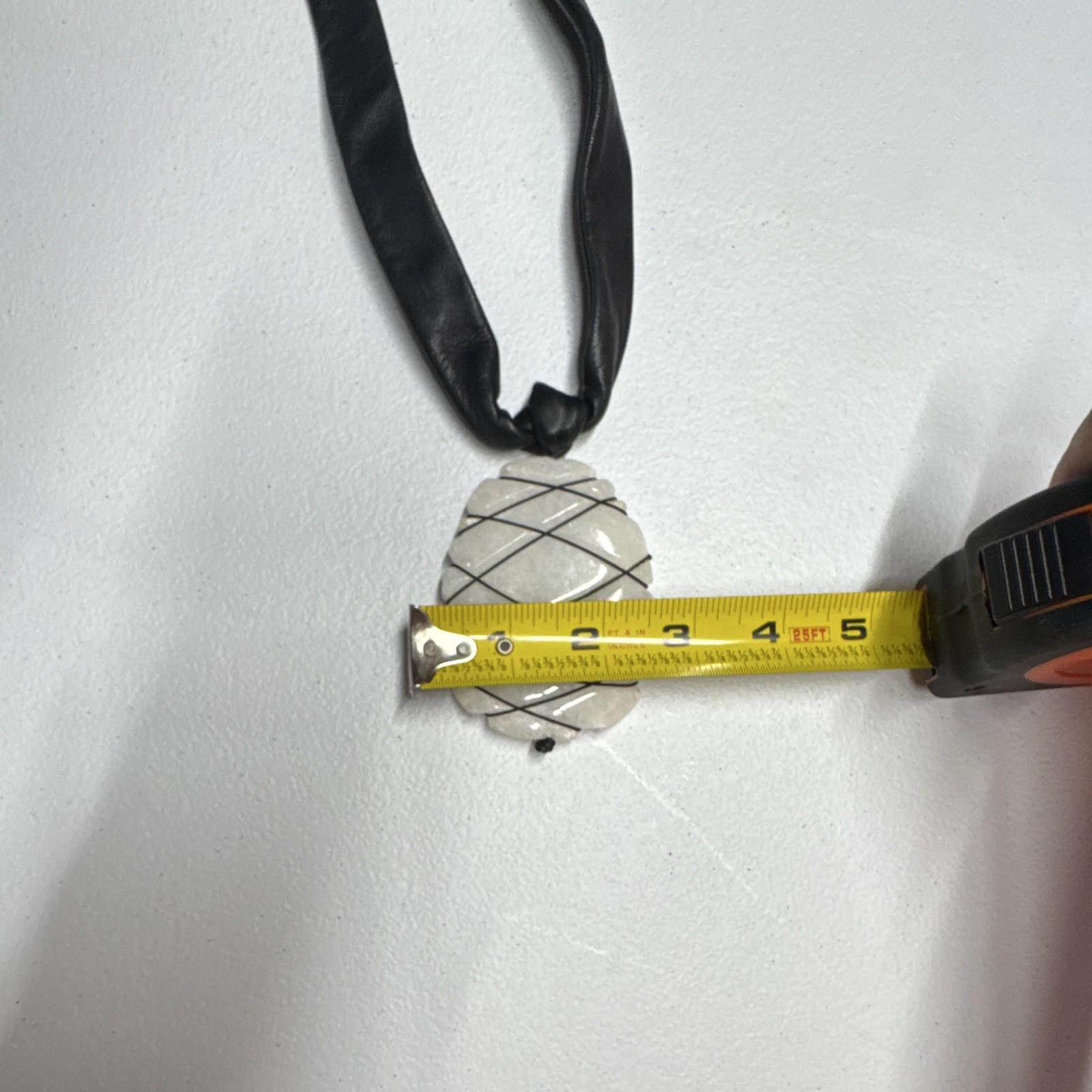 Black Leather Cord Tie Necklace White Oval Alabaster Charm Pendant 101426