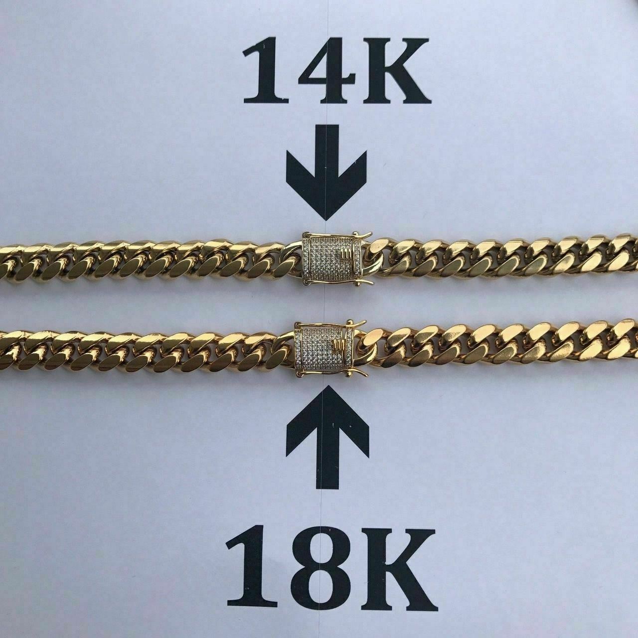 Miami Cuban Link Chain W. 1ct CZ Clasp 14k 18k Gold Plated Stainless Steel
