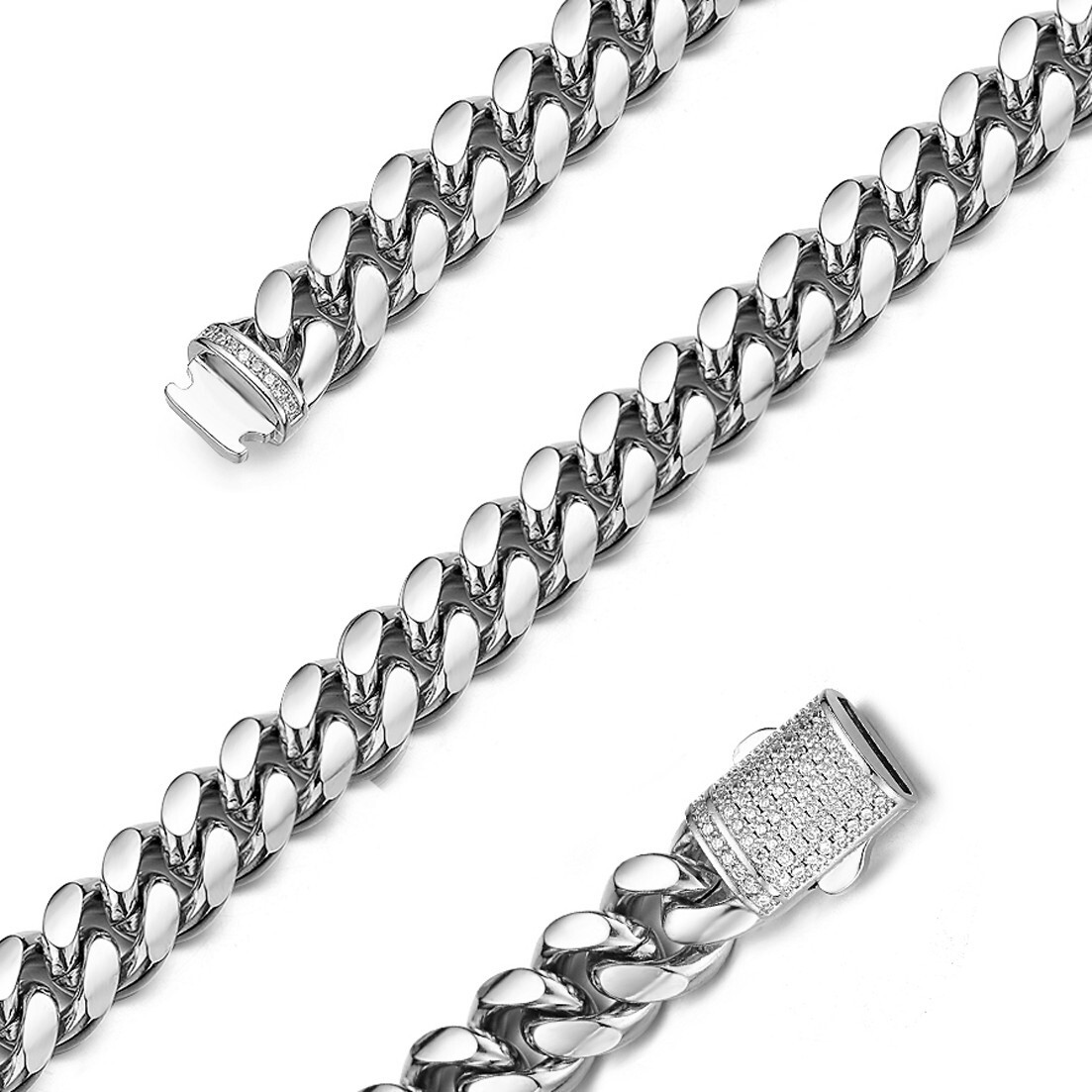 New Hot 6-14mm CZ Miami Cuban Link Chain Necklace Stainless Steel for Men Women
